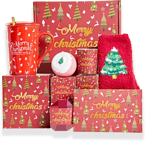 Regalos para mujeres de Navidad para mamá, abuela, hermana, esposa, novia, profesora, compañera de trabajo: regalos de Navidad únicos, cesta de Rojo
