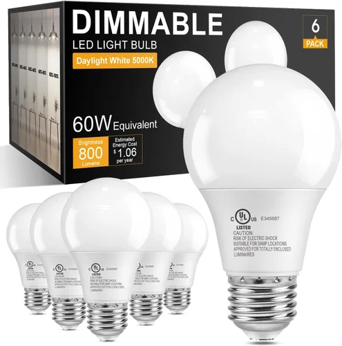 Miniatura 10 de TJOY Bombillas LED regulables A19, bombillas LED E26 equivalentes a 60 vatios, blanco suave cálido 2700K, base estándar de 800 lúmenes, bombillas