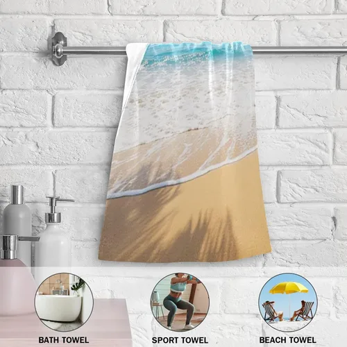 Miniatura 3 de Pfrewn Juego de 2 toallas de baño de mano de playa con hojas de árbol de palma, toallas de baño de 16 x 30 pulgadas, suaves y absorbentes, toallas