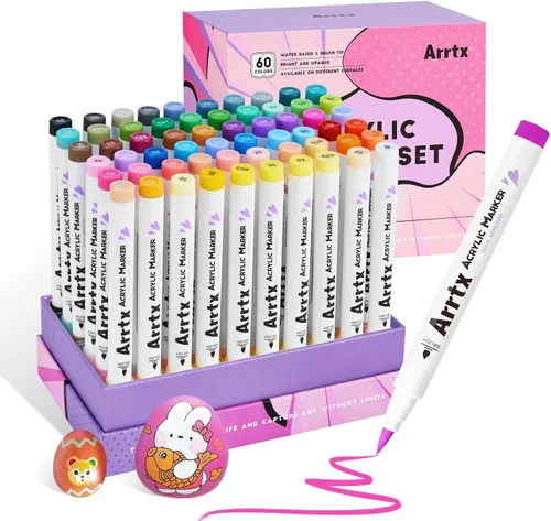 Arrtx Marcadores de pintura, 60 colores, bolígrafos acrílicos para artistas, adultos, dibujo de dibujos animados, cómic, anime, punta de pincel para