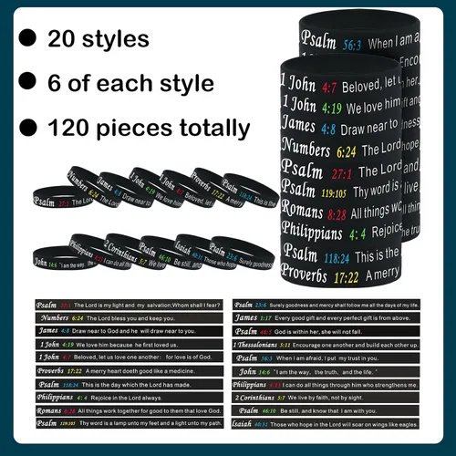 Miniatura 10 de Estune 120 pulseras de versículos de la Biblia, con cita motivacional, pulseras de goma, pulseras de silicona religiosas, pulseras de silicona