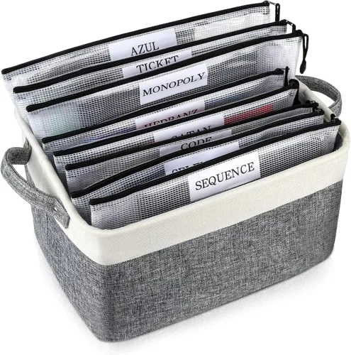 El kit de almacenamiento para juegos de mesa incluye cesta de almacenamiento y 10 bolsas con cremallera, organizador de juegos de mesa con 1 paquete