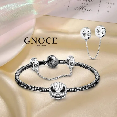 Miniatura 2 de GNOCE Pulsera de plata de ley 925 con colgante de calavera y cadena de seguridad con cierre (7.9)