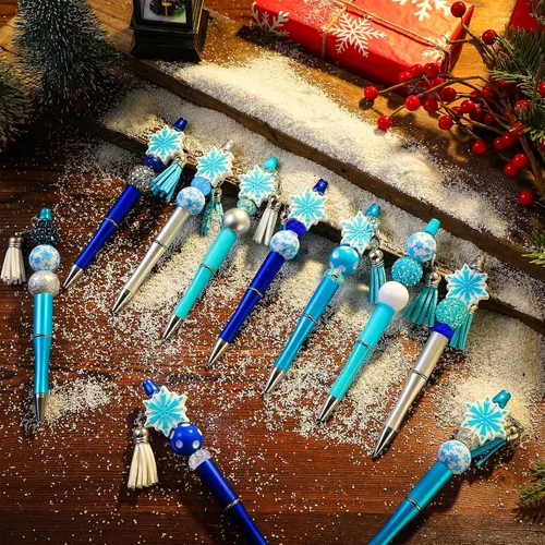 Miniatura 2 de Jutom Los kits de 12 bolígrafos de invierno incluyen 50 piezas de cuentas de colores, borlas y colgantes de copo de nieve, cuentas focales surtidas