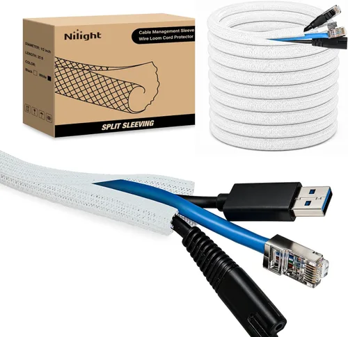Miniatura 16 de Nilight - Funda para cable, fundas de gestión de cable de 10 pies - 1/2 pulgada, funda trenzada, telar de alambre autoenvolvente dividido