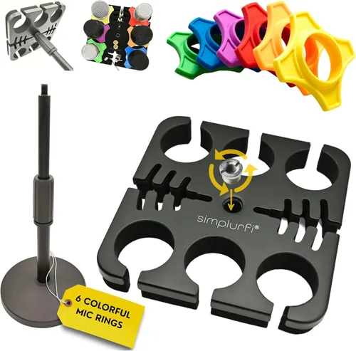 Soporte para múltiples micrófonos, colgador de cable y organizador con soporte de micrófono de escritorio, accesorio de bandeja cuadrada con