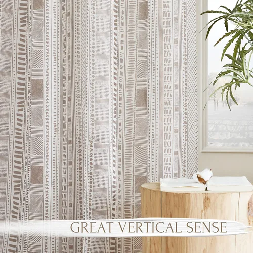 Miniatura 5 de NICETOWN Cortinas bohemias de lino transparente para sala de estar, cortinas semitransparentes de granja con patrón de rayas bohemias, cortinas Gris