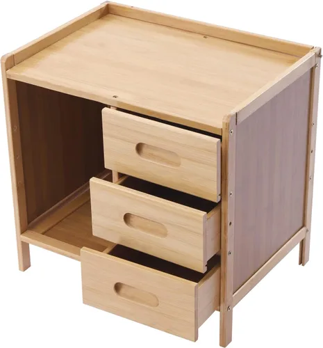 Miniatura 7 de Mesita de noche de bambú, mesita de noche con 3 cajones, gabinete abierto, mesa auxiliar de noche, 16.5 pulgadas de largo x 11.8 pulgadas de ancho x
