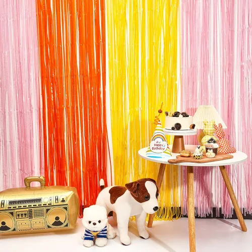 Miniatura 5 de Paquete de 3 cortinas de flecos de papel de aluminio Groovy para cabina de fotos, decoración bohemia para fiestas, 3.2 x 6.6 pies