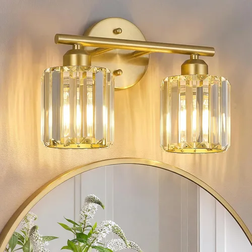 Miniatura 18 de Moderna lámpara de tocador de cristal de 2 luces, lámpara vertical de baño de níquel cepillado sobre espejo para tocador y lavabo, compatible