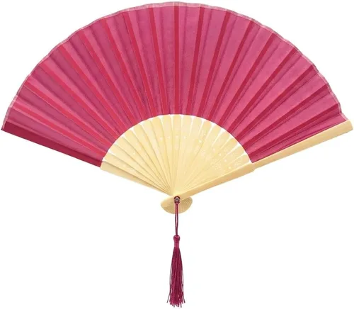Miniatura 18 de Abanico de mano plegable de mano de tela con borla de grado A, varillas de bambú para mujeres y niñas, fiesta de verano, eventos, cumpleaños, boda