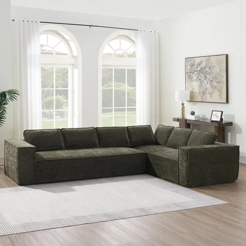 Merax Moderno sofá modular modular en forma de L de 129.5 pulgadas con cojines, juego de sofá modular de piso de 6 asientos con diván para sala de