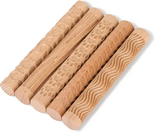 Miniatura 7 de Lzttyee Juego de 10 herramientas de cerámica con mango de madera, rodillos de patrones de modelado de arcilla, color marrón (juego de 10)