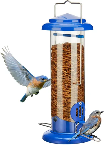 Kingsyard Alimentador para Azulejos Mejorado para Colgar al Aire Libre, Tubo de Metal para Gusanos de la Harina con Percha Ensanchada para Pájaros