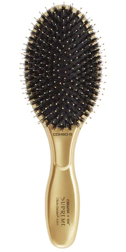 Olivia Garden Cerámica + Ion Supreme Styler Cushion Paddle Brush - Jabalí e iónico para brillo, control del encrespamiento y cabello más suave Dorado