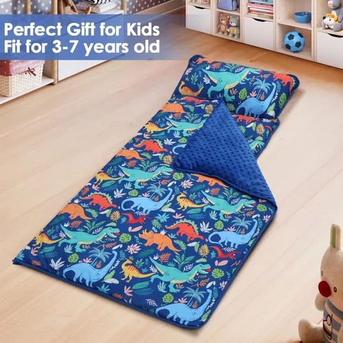 Miniatura 6 de Colchoneta portátil para siesta para niños con almohada extraíble y manta para niñas y niños, saco de dormir ligero extra grande para preescolar