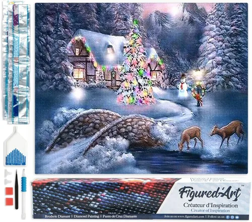 Miniatura 9 de Figured'Art Kit de arte de pintura de diamantes para adultos de 16 x 20 pulgadas, taladro cuadrado completo 5D en el lago, lienzo enrollado