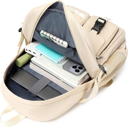 Miniatura 4 de Wadirum Conjunto de mochila casual para mujer, conjunto de mochila escolar para niña, lindo portátil Ruaksack, Beige, Mochilas de mochila