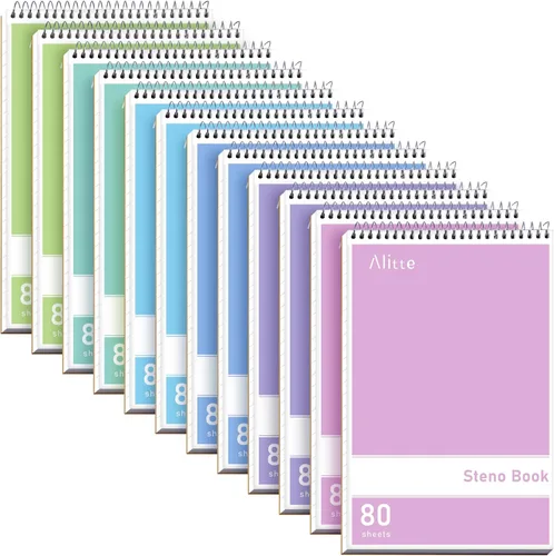 Miniatura 10 de Alitte Steno Pads Spiral 6x9-12 Pack - Gregg Ruled, perfecto para el trabajo, la escuela y el hogar, páginas fáciles de arrancar, papel blanco, sin