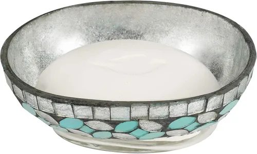 Miniatura 3 de nu steel Jabonera de espuma marina en azul aguamarina/mosaico de vidrio plateado/acero inoxidable para baños y espacios de tocador