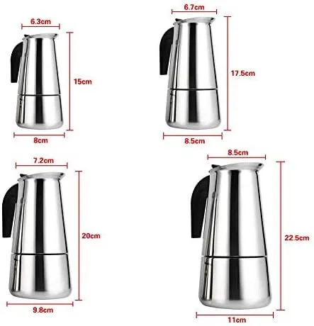 Miniatura 2 de Cafetera italiana de acero inoxidable, máquina de café espreeso para estufa, máquina de espreeso y olla para estufa de gas o cerámica eléctrica