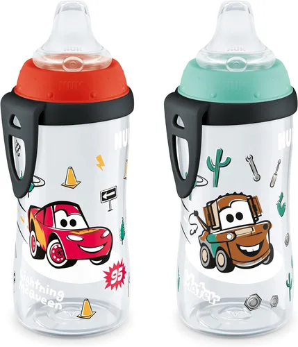 NUK Vaso activo para sorber, 10 onzas, paquete de 2, Disney's Cars, Lightning McQueen, sin BPA, a prueba de derrames, taza de transición