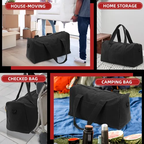 Miniatura 6 de Bolsa de lona grande utilitaria, Negro claro, Bolsa de equipaje duradera