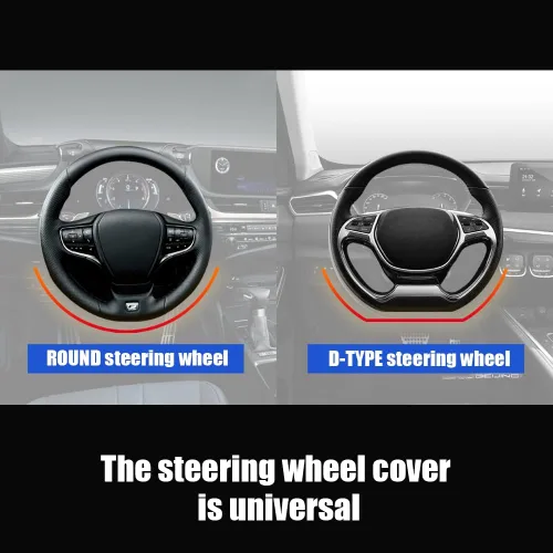 Miniatura 6 de Funda para Volante, Costura de Cuero de Microfibra con Grabado Clásico, Funda Antideslizante de Volante de Auto de Colores Contrastantes, Café