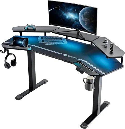 Miniatura 17 de EUREKA ERGONOMIC Aero - Escritorio eléctrico de pie en forma de W de 55 pulgadas, escritorio para juegos de computadora de altura ajustable