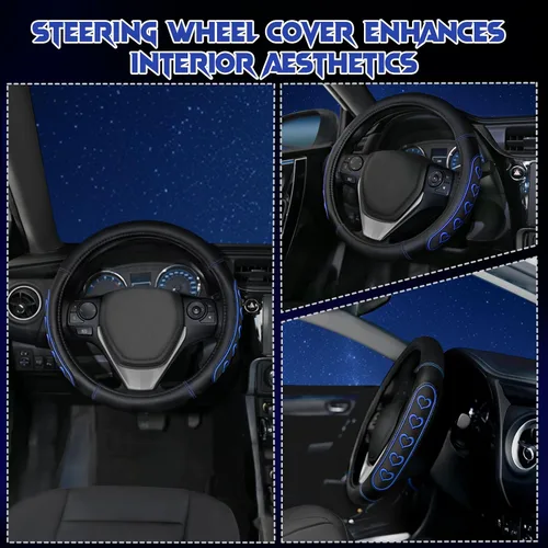 Miniatura 6 de Funda para volante ventilada en forma de corazón con agarre de cuero antideslizante. Compatible con vehículos Ford, Toyota, Honda, Nissan y azul
