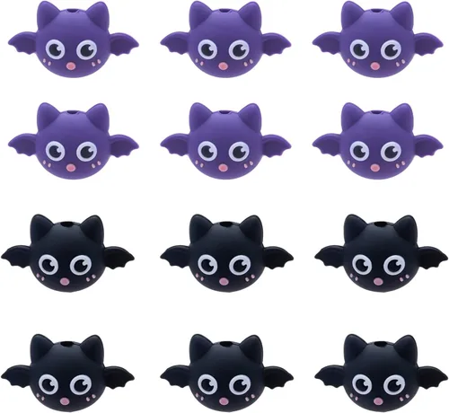 12 cuentas focales de silicona de murciélago 3D para bolígrafos, animales de Halloween, cuentas de silicona para hacer llaveros, bolígrafos con