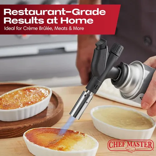 Miniatura 7 de Combo de Encendedor de Antorcha de Butano con 4 x 8 oz. de Combustible de Butano de Chef Master, Antorcha de Cocina Recargable para Brulee, Postres