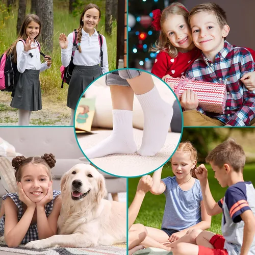 Miniatura 5 de Eyean Calcetines Deportivos Tipo Crew para Niños y Niñas de Algodón para Uniforme Escolar Casuales Básicos 6 Pares