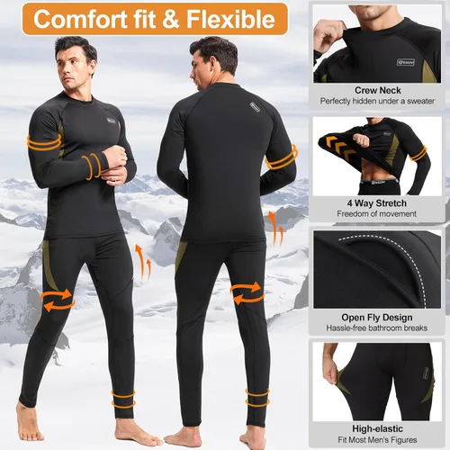 Miniatura 3 de romision Thermal Underwear for Men Long Johns Fleece Lined Hunting Gear Bottom Top Set Base Layer for Cold Weather XS-4XL