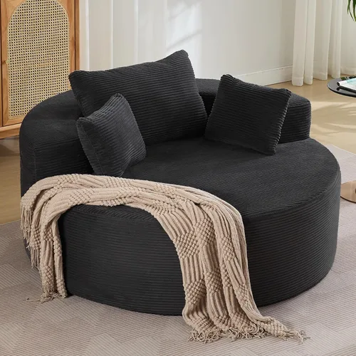 Miniatura 9 de WUTUTUEE Silla Sofá de Piso Redonda de Gran Tamaño, Chaise Lounge Circular de Chenilla Comprimida, Sin Montaje, Silla de Barril Sin Huesos, Sofá