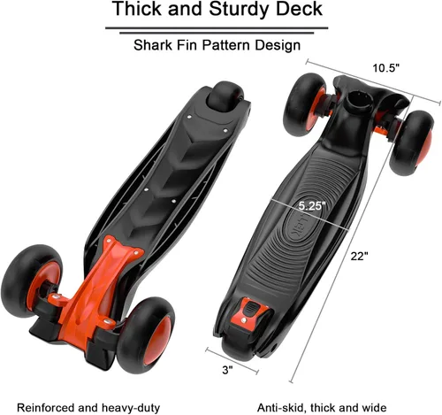 Miniatura 3 de Allek - Patinete B03, Monopatín de 3 ruedas con ruedas de PU extra anchas y luminosas, sistema Lean 'N Glide, manillar ajustable a cualquier altura