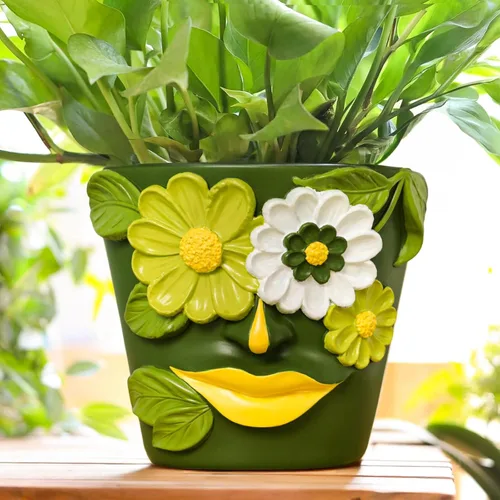 Miniatura 10 de GUGUGO Macetas únicas de cara para plantas, coloridas y lindas macetas para suculentas con drenaje, macetas abstractas de cabeza de arco iris