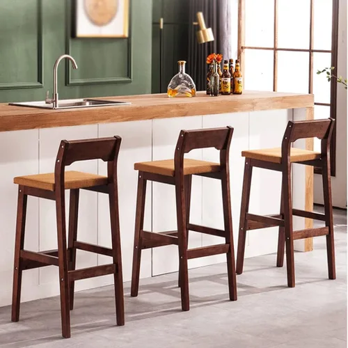 Miniatura 5 de Taburetes de bar de 31 pulgadas, taburetes de bar ergonómicos bien acolchados, patas de madera maciza, con reposapiés, silla de barra de esponja