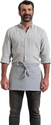 Miniatura 2 de MEEMA Delantal de cintura de chef de tela de algodón, lavable y transpirable, medio delantal para mujer con bolsillos y correas largas