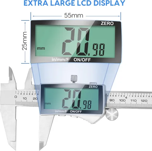 Miniatura 3 de Calibre Digital, Herramienta de Calibre de 6 Pulgadas con Pantalla LCD Extra Grande, Función de Apagado Automático, Cambio Fácil entre Pulgadas