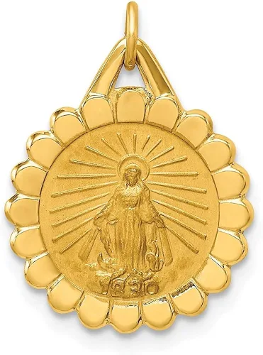 Diamond2Deal Oro amarillo de 14 quilates medalla milagrosa pequeña redonda festoneada joyería fina para mujer L- 0787in ancho 0583in Metal