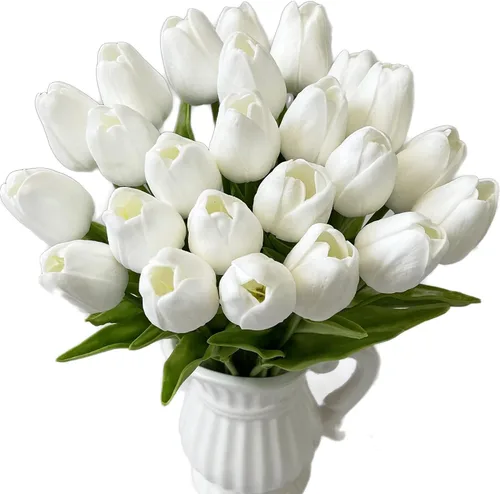 Miniatura 11 de UKELER Tulipanes artificiales a granel, 24 piezas de corona de bricolaje de tacto real, flores de tulipán artificiales para el hogar, cocina, boda