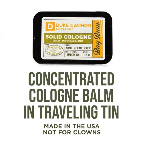 Miniatura 2 de Duke Cannon Supply Co. Colonia Sólida para Hombre Bay Rum (Almizcle Cítrico, Madera de Cedro, Especias Isleñas) - Bálsamo Concentrado, Lata Cómoda