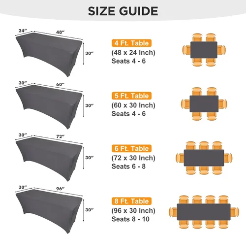 Miniatura 5 de SEPARO Paquete de 2 Cubiertas de Mesa de 4 Pies Color Gris Mantel Rectangular Ajustado Tela Elástica Mantel de 4 pies Sin Arrugas para Fiestas