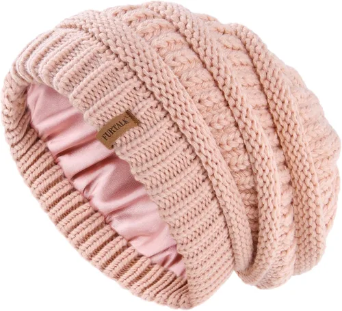 Miniatura 11 de FURTALK Gorro de invierno para mujer, con forro de satén, tejido trenzado, grueso, holgado, gorro cálido