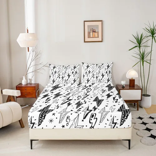 Miniatura 3 de Juego de sábanas bajeras para juegos tamaño individual, juego de ropa de cama con grafiti Lightning Strike para niños, adolescentes, decoración