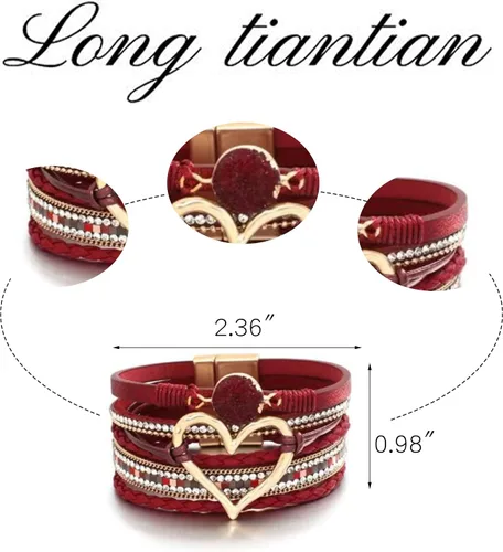 Miniatura 4 de Long tiantian Pulseras bohemias de cuero para mujer, lindas pulseras apilables de verano con corazón para mujer, moda 2024 Stuff s
