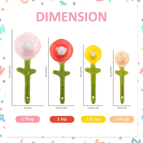 Miniatura 4 de Juego de 4 cucharas medidoras de flores de cerámica con base, maceta decorativa y juego de tazas para el hogar y la cocina (rosa)