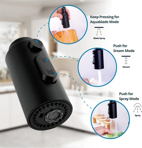 Miniatura 5 de Reemplazo de cabezal de grifo de cocina extraíble, boquilla de cabezal rociador extraíble de 3 funciones con 9 adaptadores para grifo de fregadero
