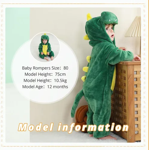 Miniatura 6 de MICHLEY - Overol unisex para bebé, mameluco estilo animal, con capucha, de franela, cosplay, para invierno u otoño